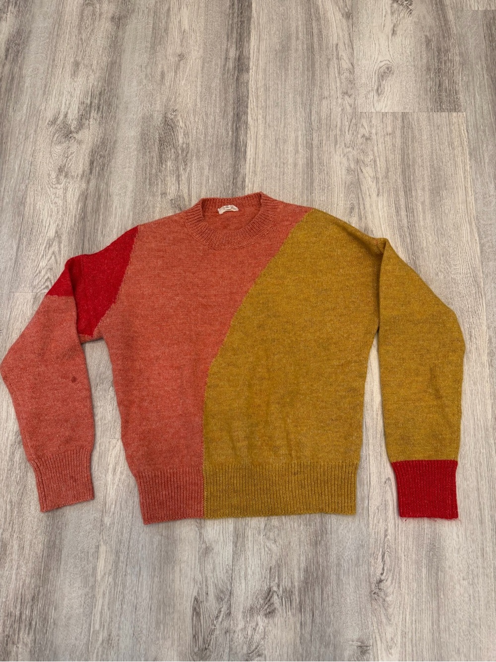 Hem & Thread Medium Rust Mustard Red Colorblock Knit Sweater Retro